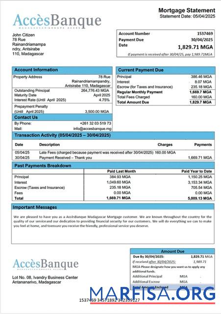 Blank Madagascar AccèsBanque Madagascar mortgage statement Word and PDF template